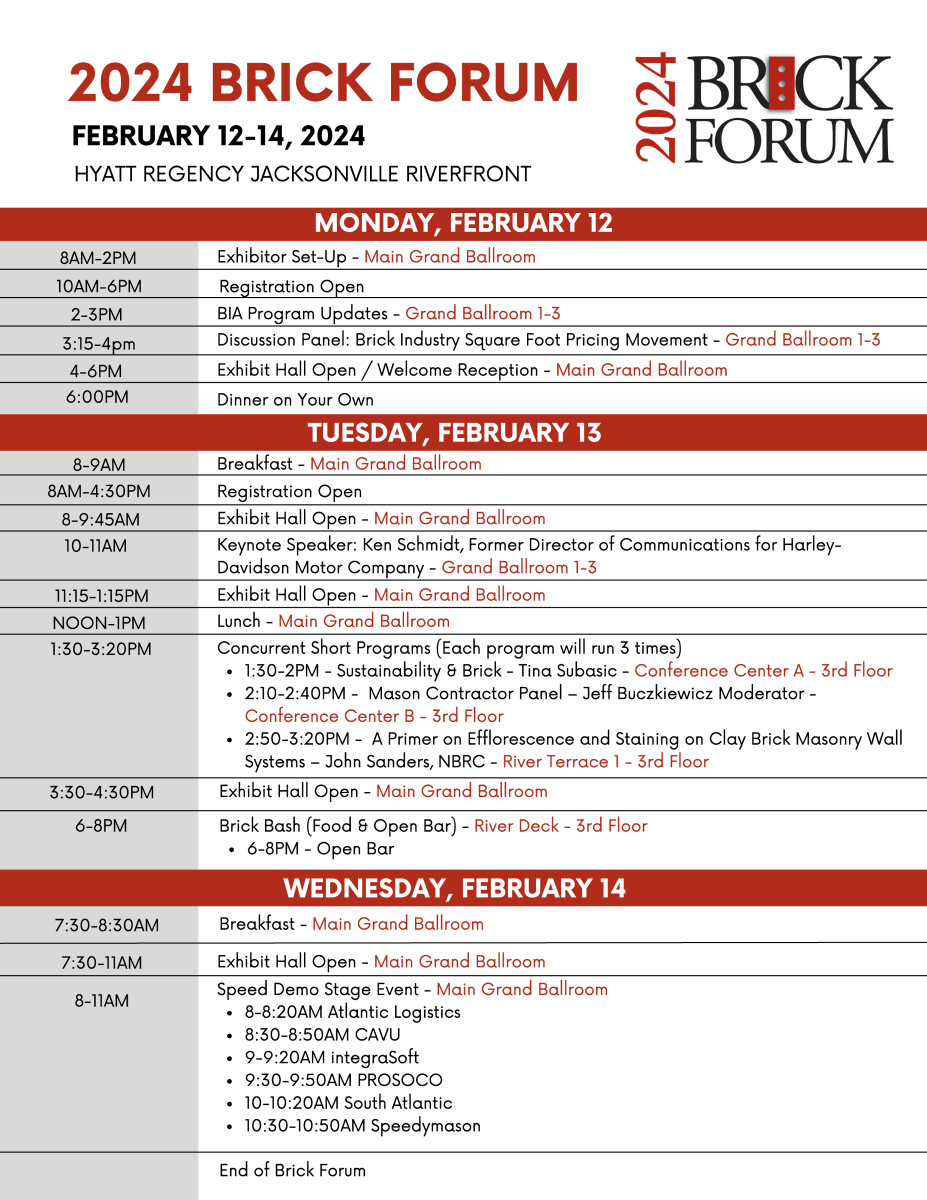 Brick Forum Schedule Brick Forum Brick Industry Association